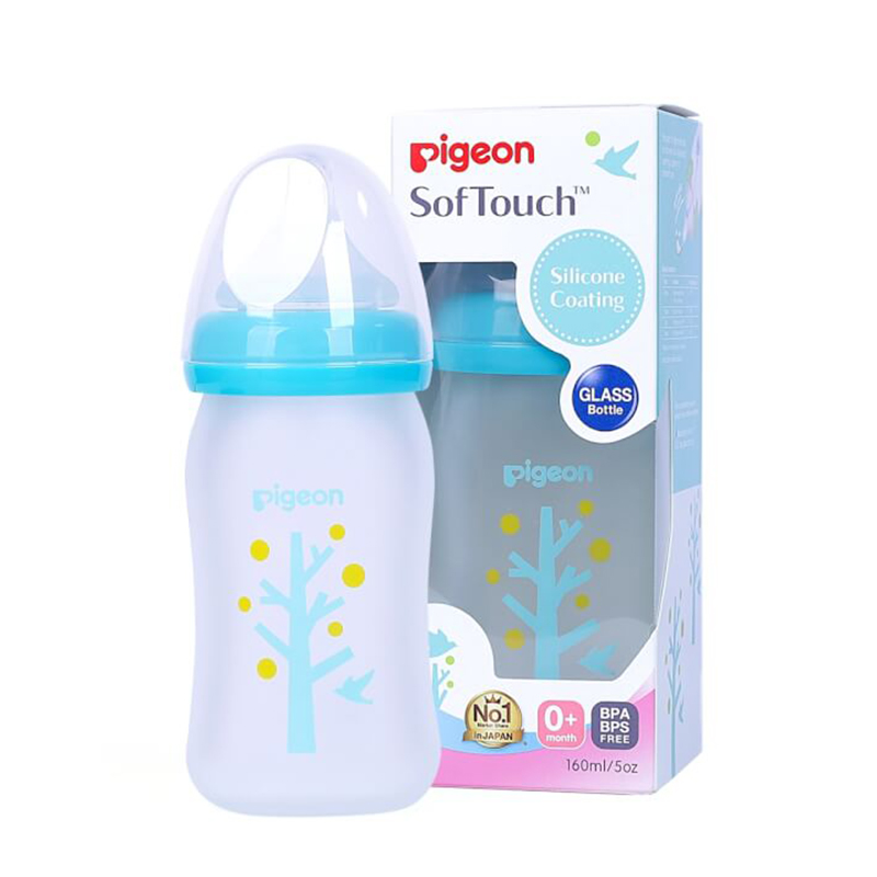 Bình sữa thủy tinh bọc silicone cây xanh 160ml (mới) cổ rộng 2020